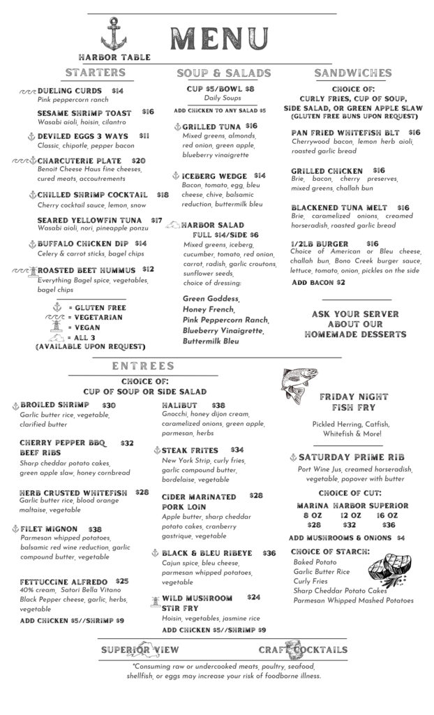 Menu Harbor Table